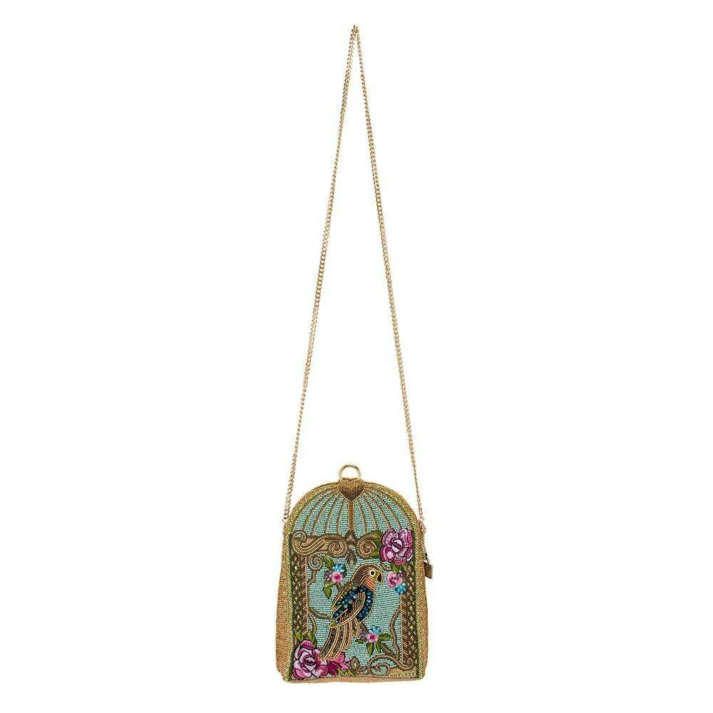 Mary Frances Pretty Parrot Beaded Crossbody Handbag Bird Bag Pink Gold Zip New