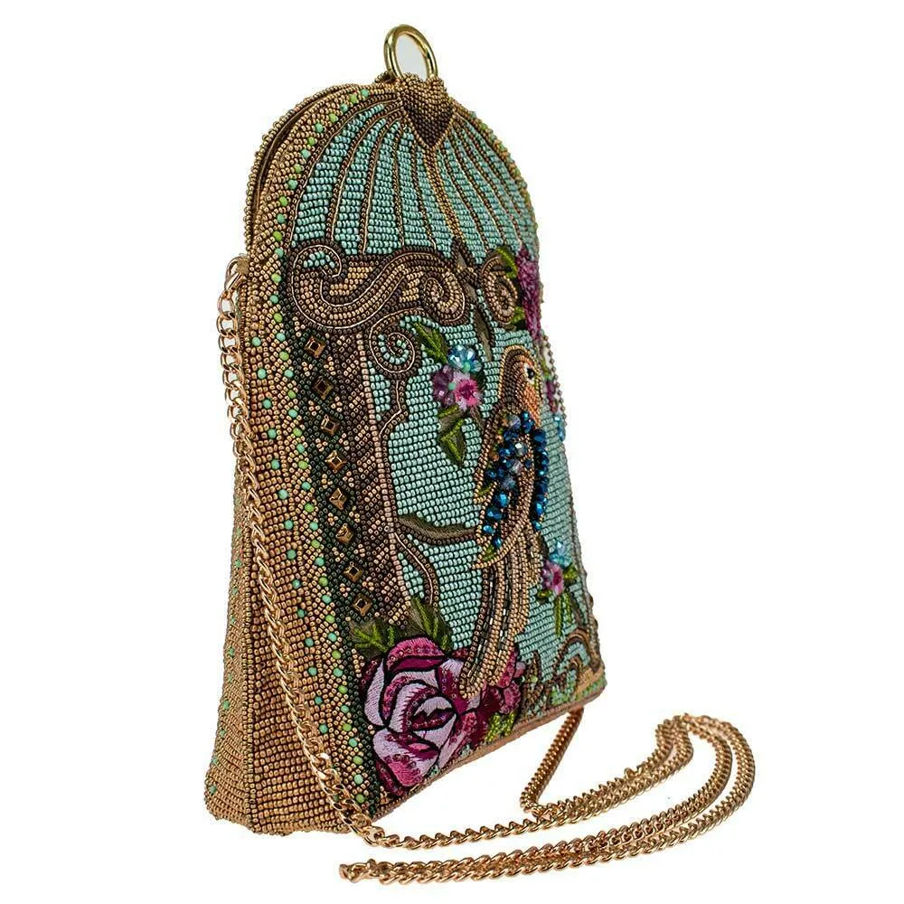Mary Frances Pretty Parrot Beaded Crossbody Handbag Bird Bag Pink Gold Zip New