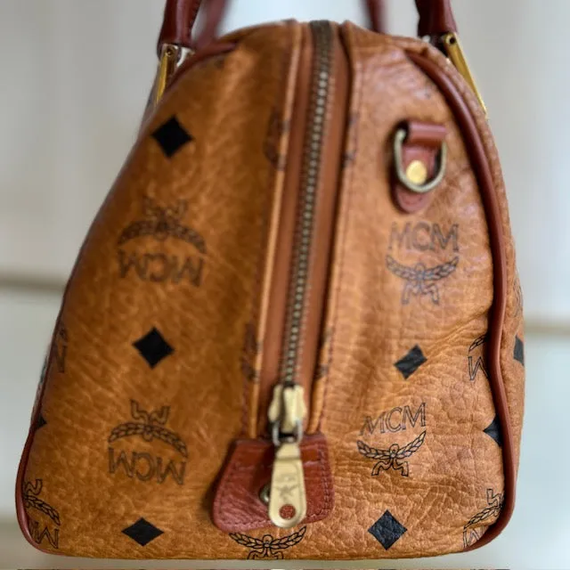 MCM Brown Visetos Canvas Leather Satchel