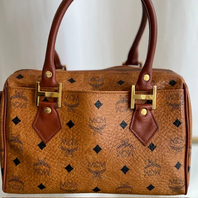 MCM Brown Visetos Canvas Leather Satchel