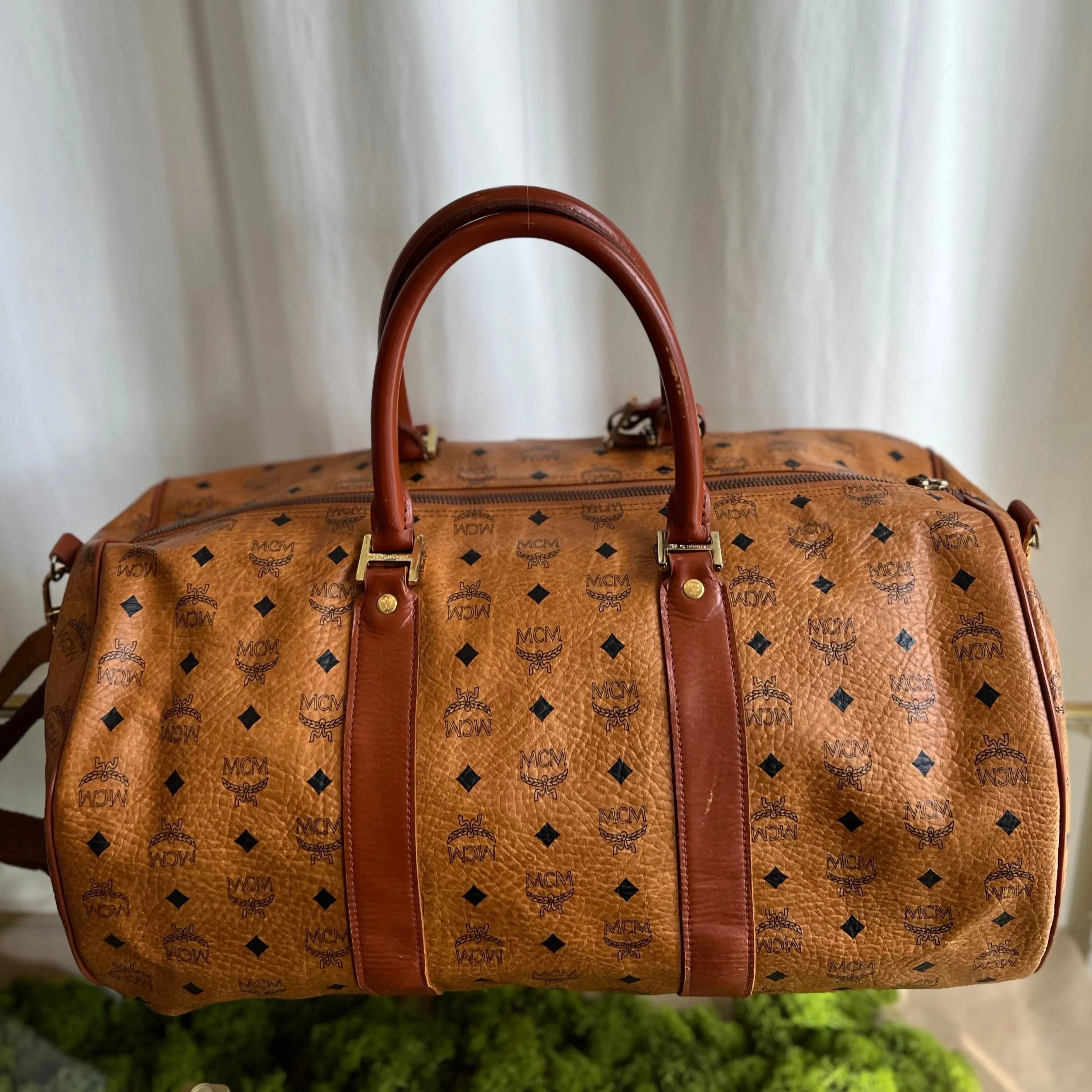 MCM Brown Visetos Leather Boston bag