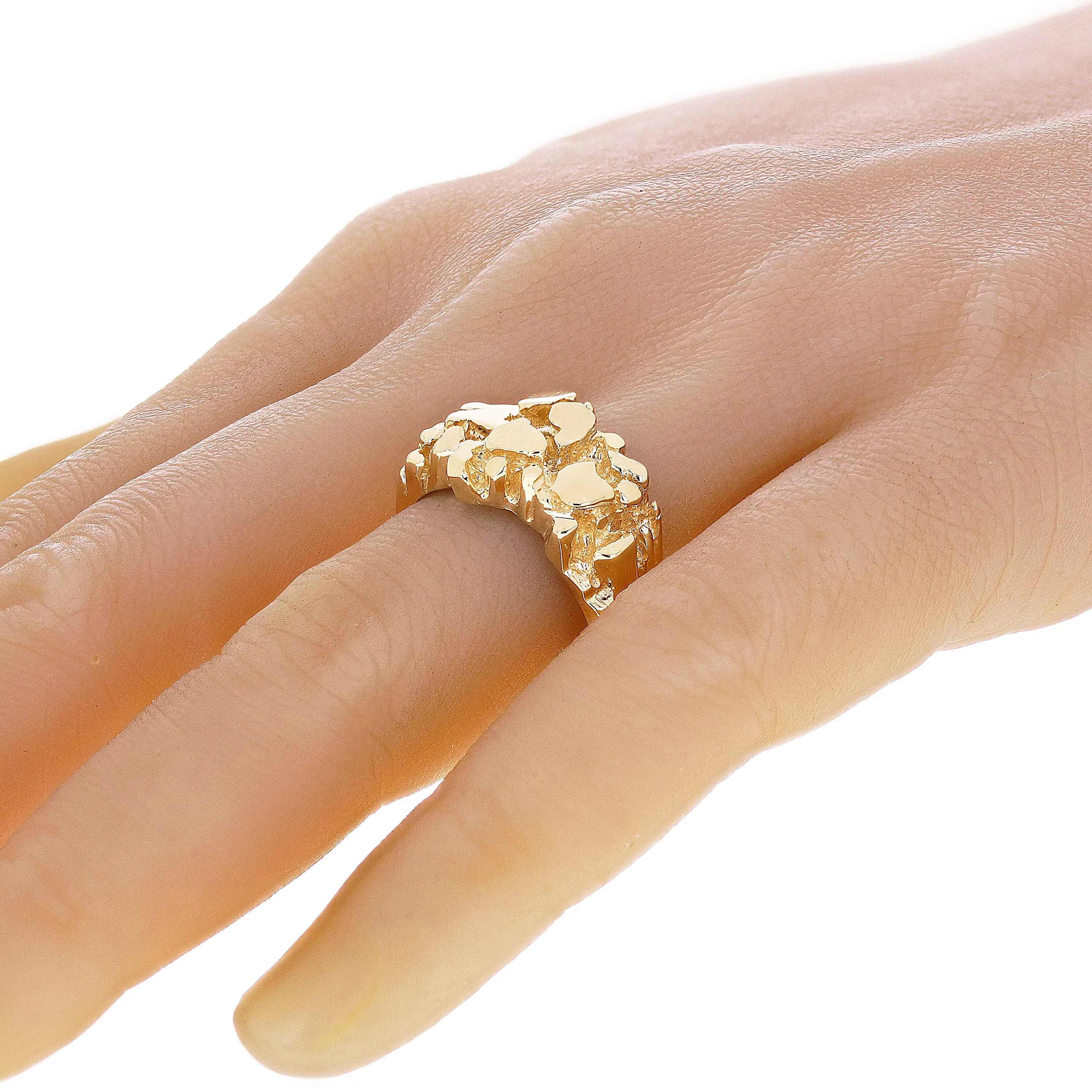 Men's 10k Yellow Gold Solid Chunky Nugget Ring 8mm Various Sizes