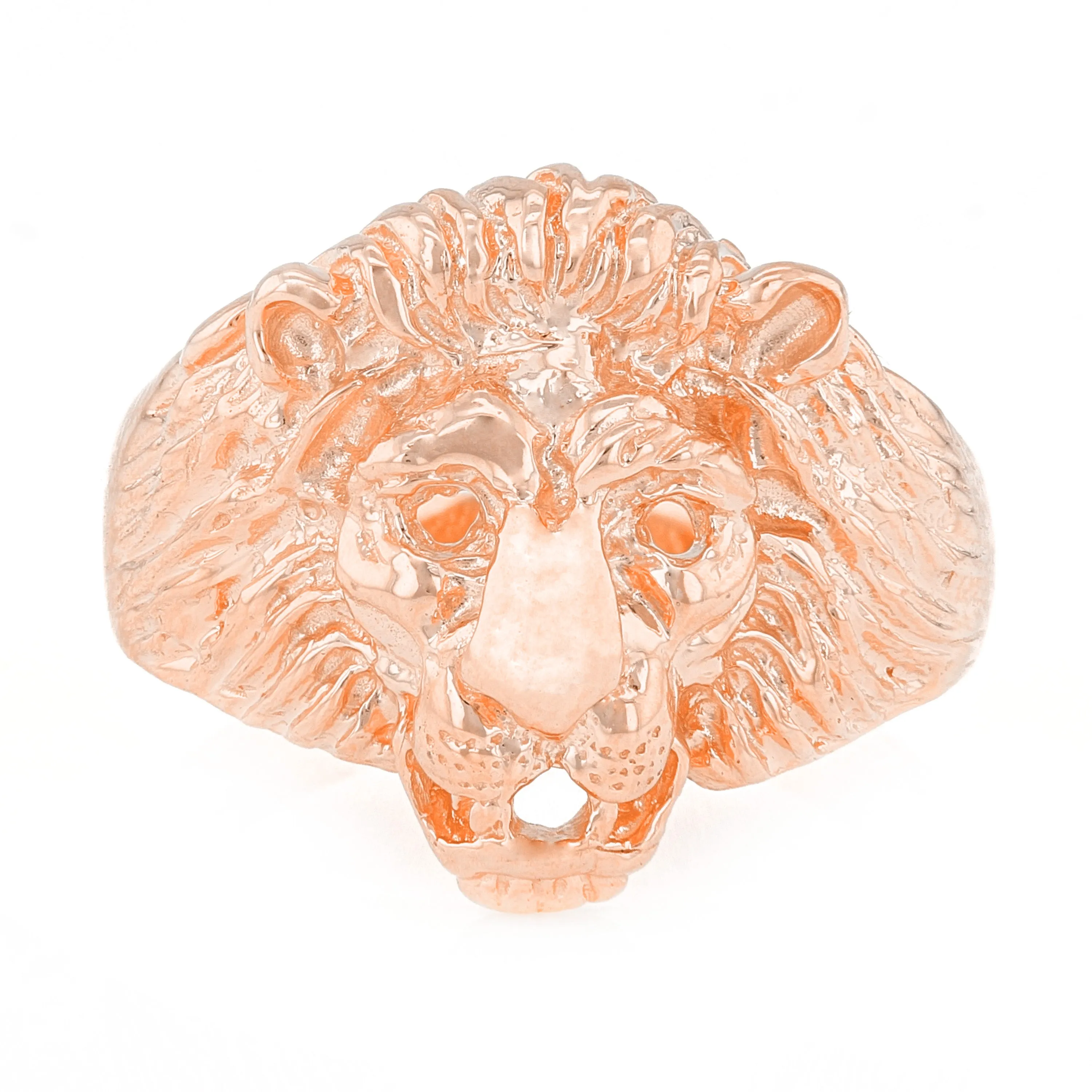 Men's 14k Rose Gold Big Lion Head Closed Eyes Ring Sizes 7-13