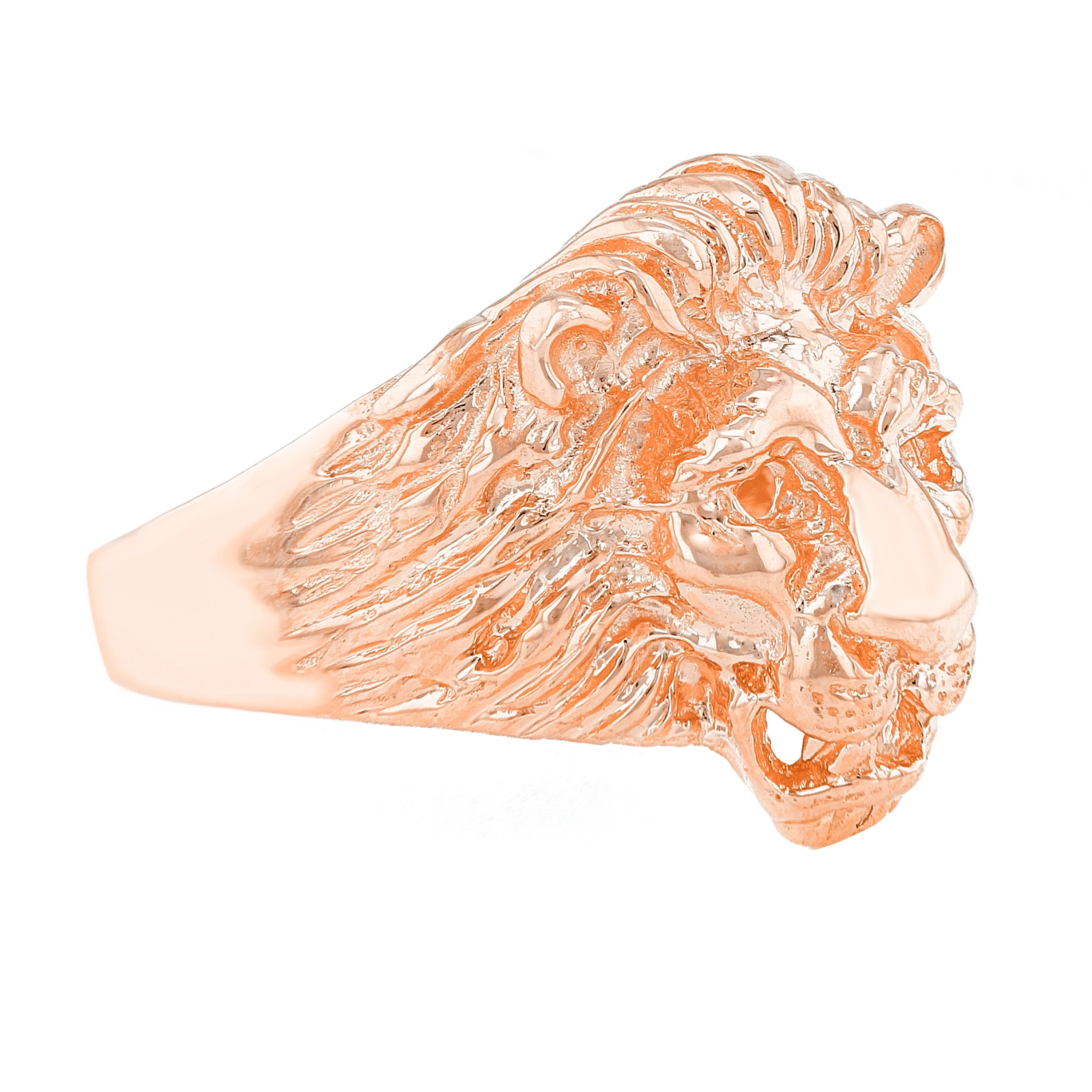 Men's 14k Rose Gold Big Lion Head Closed Eyes Ring Sizes 7-13