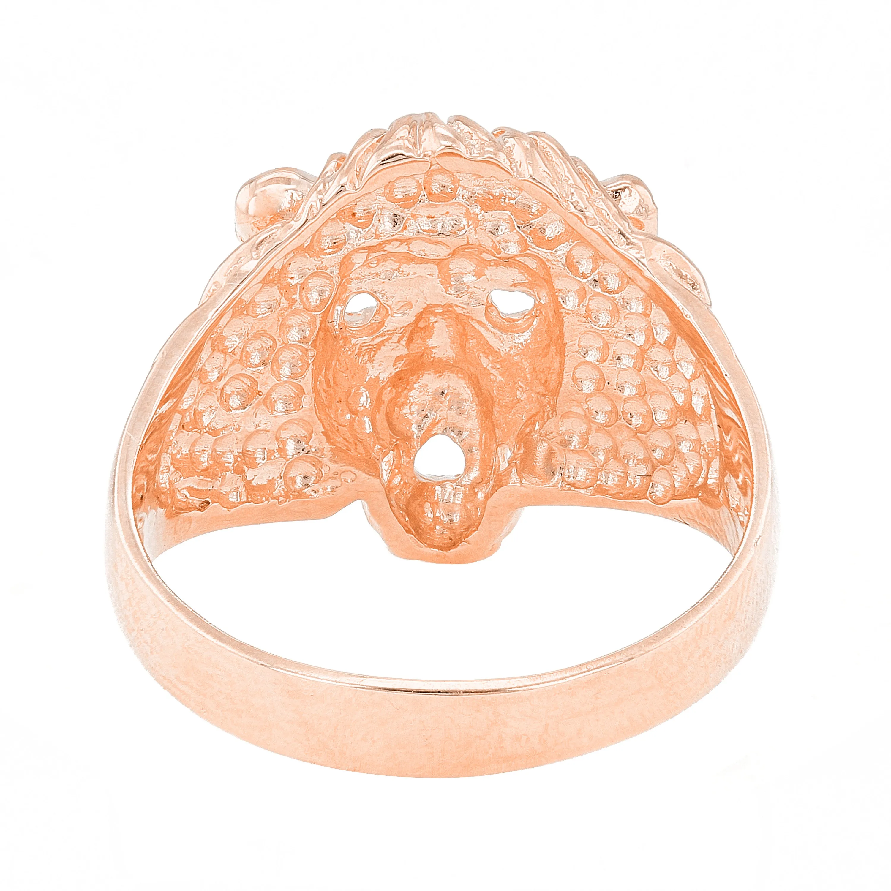 Men's 14k Rose Gold Big Lion Head Closed Eyes Ring Sizes 7-13