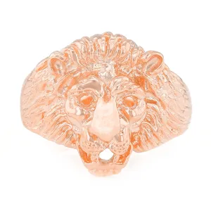 Men's 14k Rose Gold Big Lion Head Closed Eyes Ring Sizes 7-13