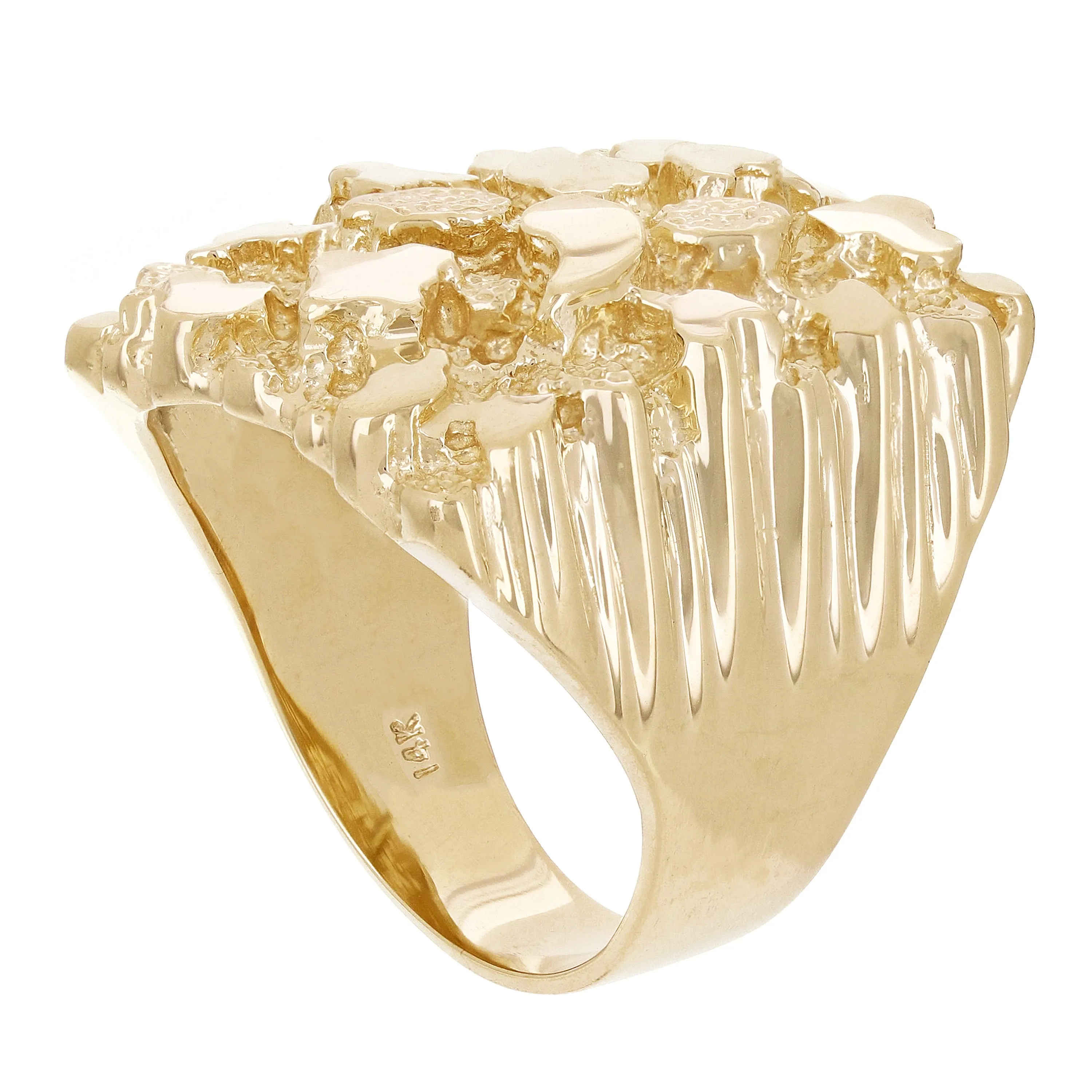 Men's 14k Yellow Gold Solid Big Nugget Ring 27mm Sizes 7-12