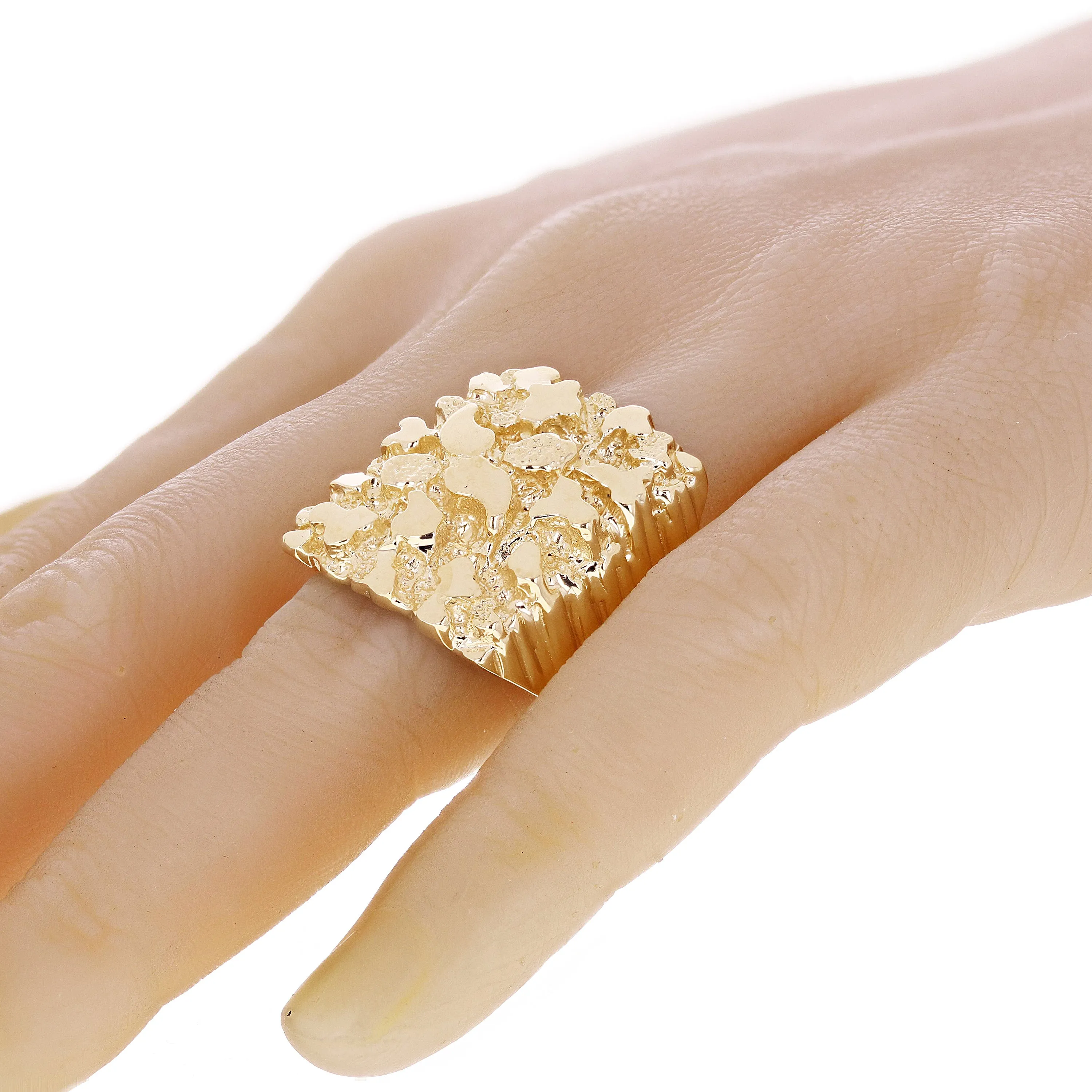 Men's 14k Yellow Gold Solid Big Nugget Ring 27mm Sizes 7-12