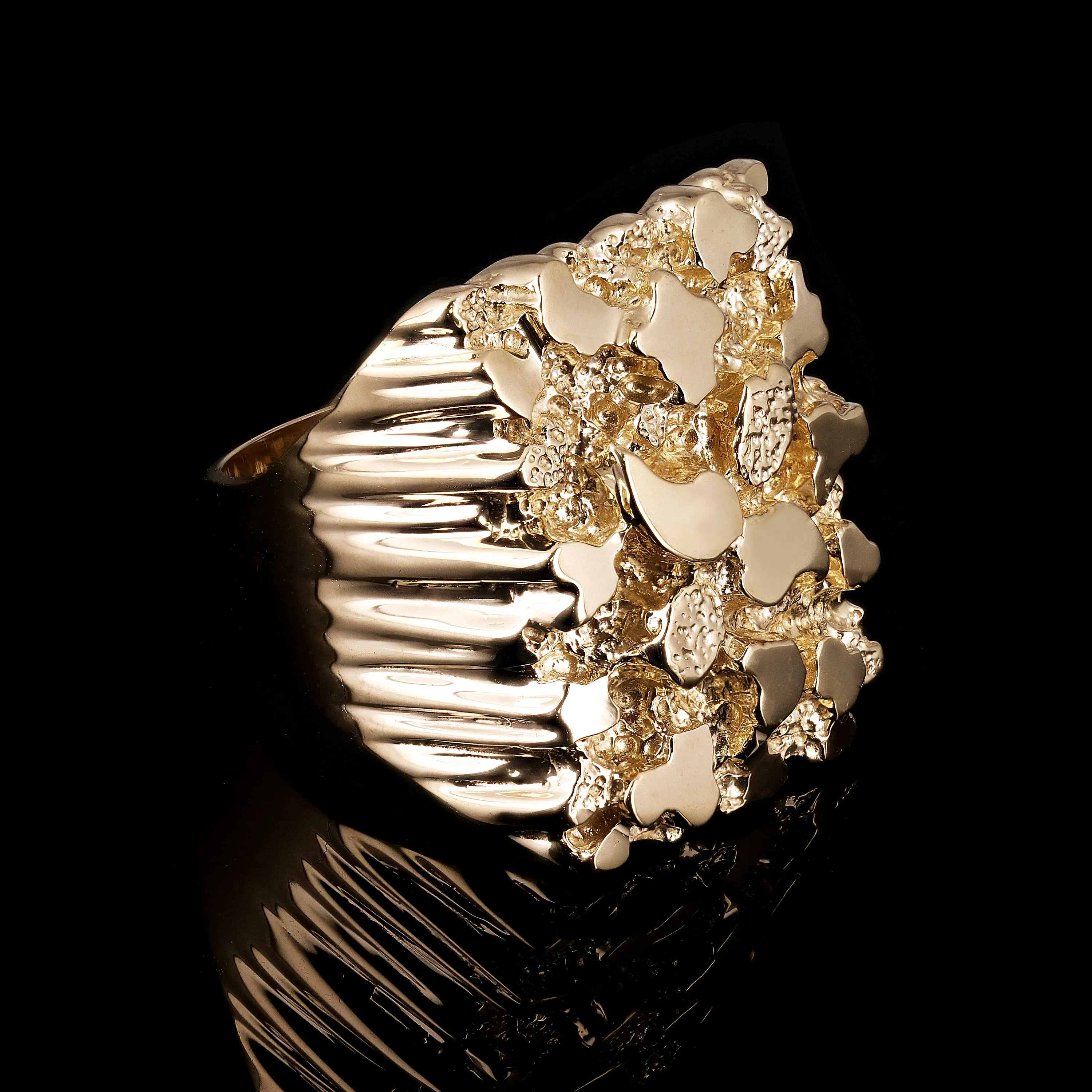 Men's 14k Yellow Gold Solid Big Nugget Ring 27mm Sizes 7-12