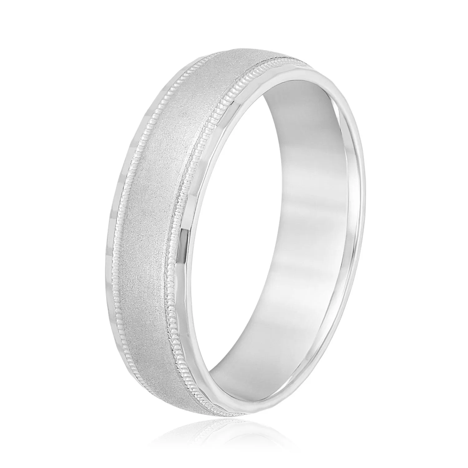 Men's Band Brushed Center with Milgrain and Step Cut Edges