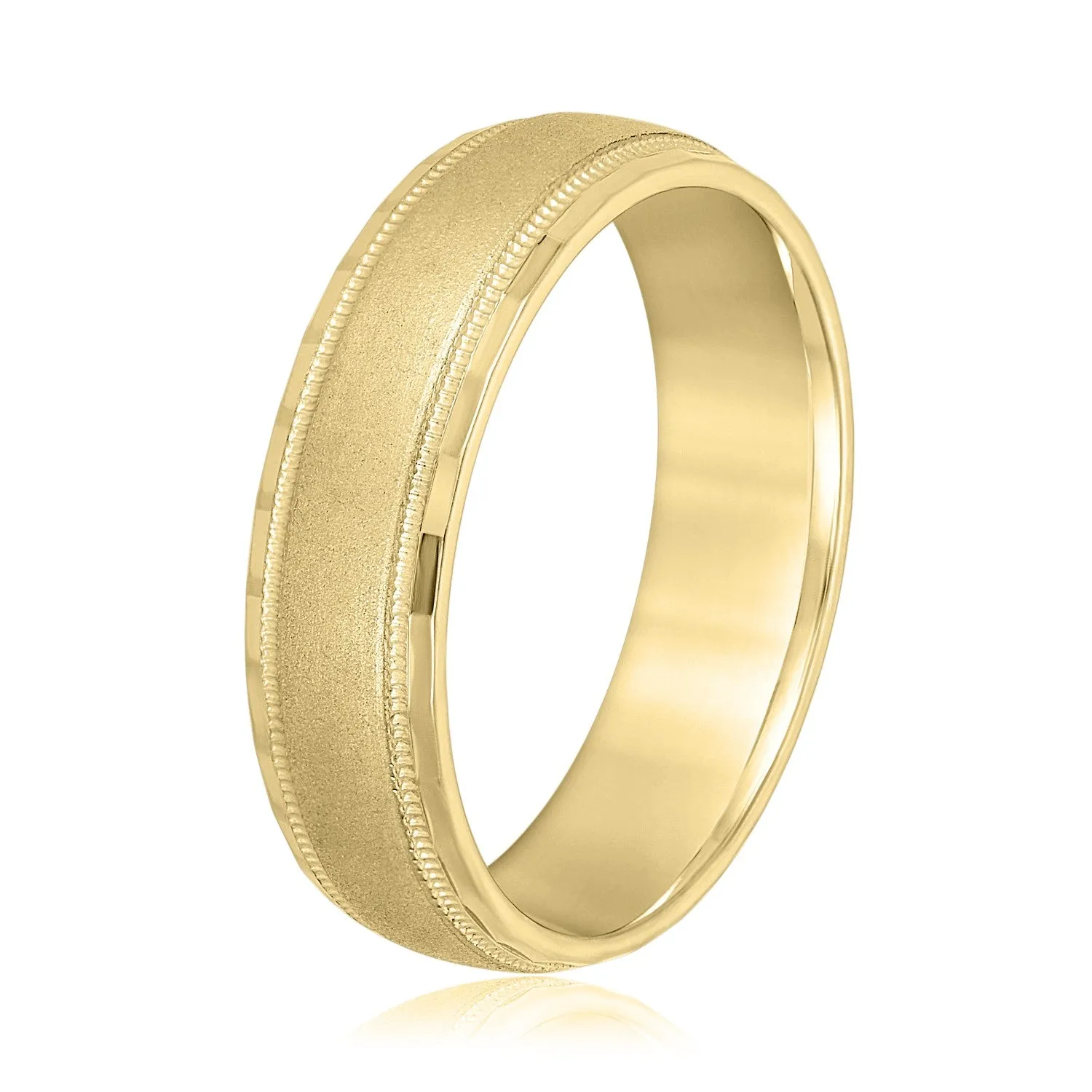Men's Band Brushed Center with Milgrain and Step Cut Edges