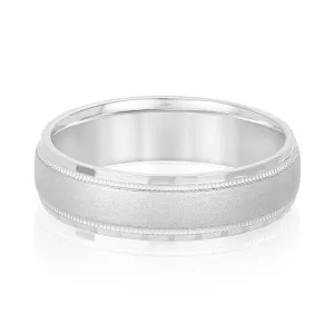 Men's Band Brushed Center with Milgrain and Step Cut Edges