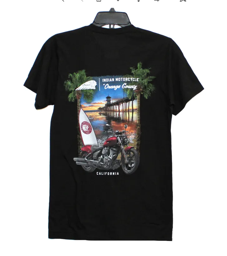 MEN'S BLACK SHORT SLEEVE INDIAN MOTORCYCLE OF ORANGE COUNTY DEALER TEE
