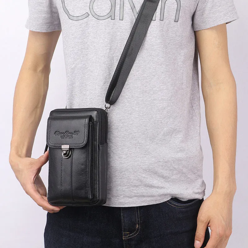 Men's Genuine Leather Multifunctional Mobile Cowhide Bags