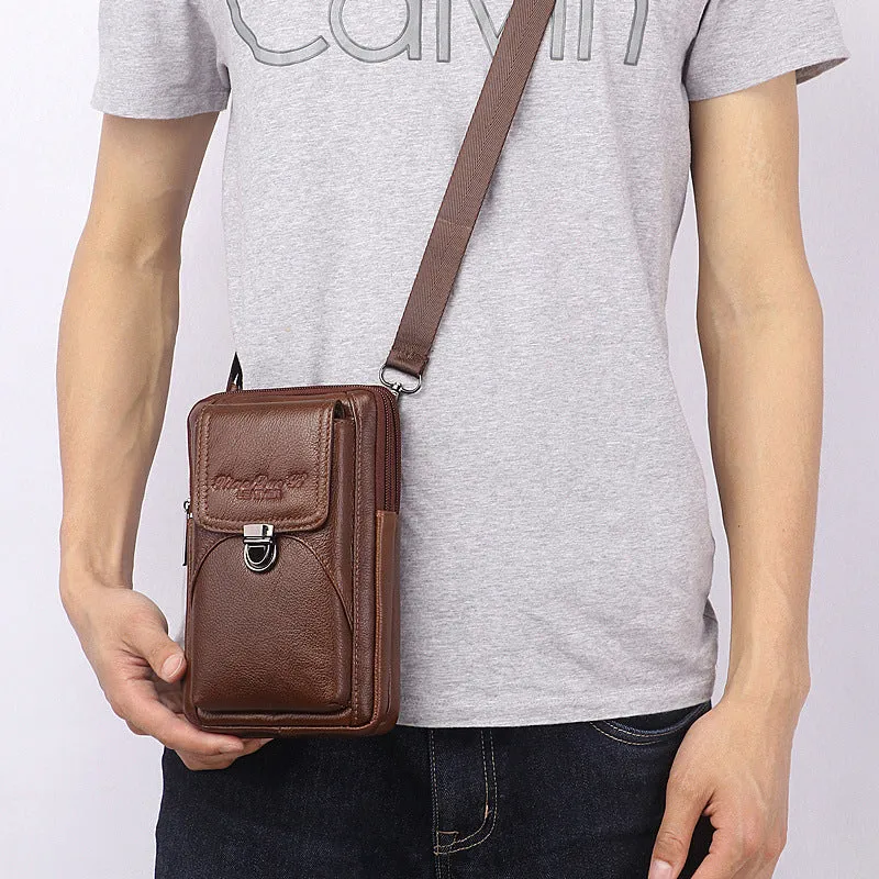 Men's Genuine Leather Multifunctional Mobile Cowhide Bags