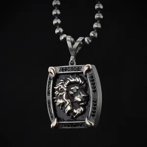 Men's Lion Necklace in Sterling Silver and Solid Gold