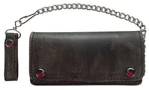 MEN'S MOTORCYCLE DISTRESSED BIKER BIFOLD LEATHER SILVER CHAIN WALLET NEW