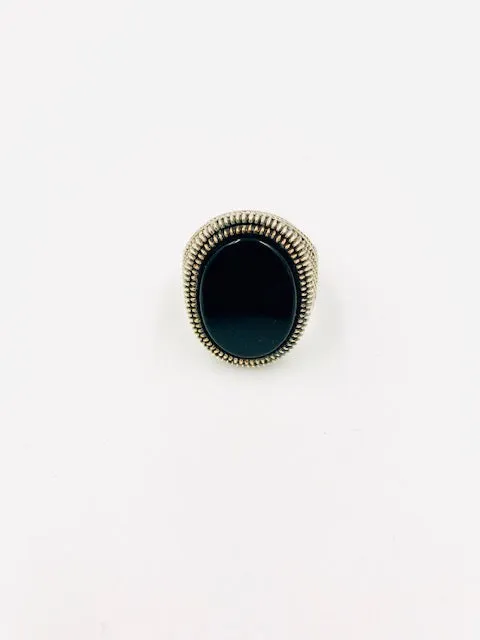 Men's Oval Onyx Silver Ring (9.5)