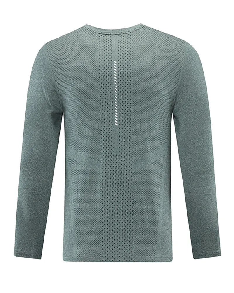 Men's Quick Dry Running Training High Elasticity Long Sleeve Sports T-shirt Gray Green Blue L-5XL