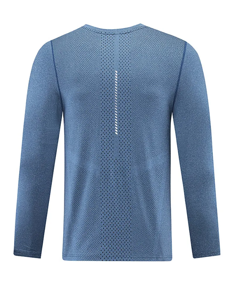 Men's Quick Dry Running Training High Elasticity Long Sleeve Sports T-shirt Gray Green Blue L-5XL