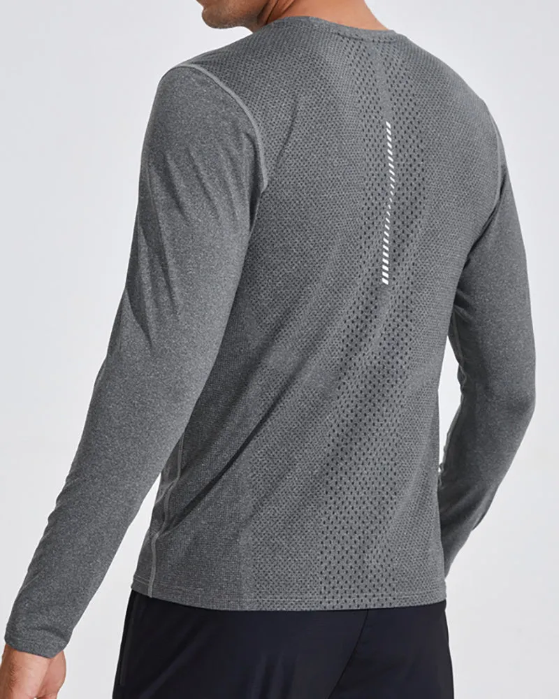 Men's Quick Dry Running Training High Elasticity Long Sleeve Sports T-shirt Gray Green Blue L-5XL