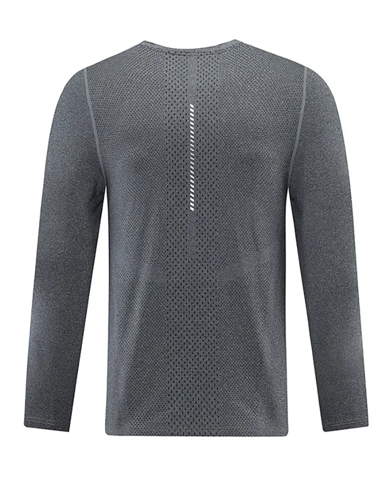 Men's Quick Dry Running Training High Elasticity Long Sleeve Sports T-shirt Gray Green Blue L-5XL