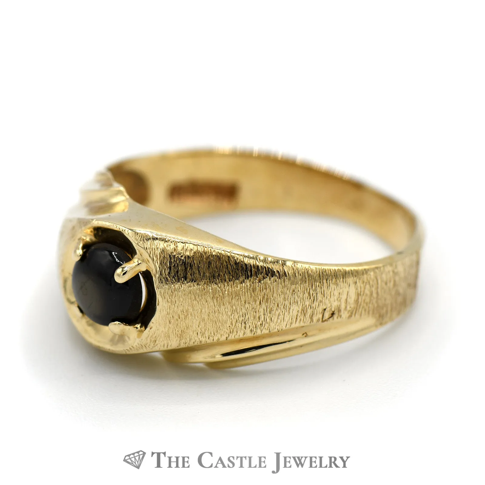 Men's Round Black Lindy Star Sapphire Ring in 10k Yellow Gold