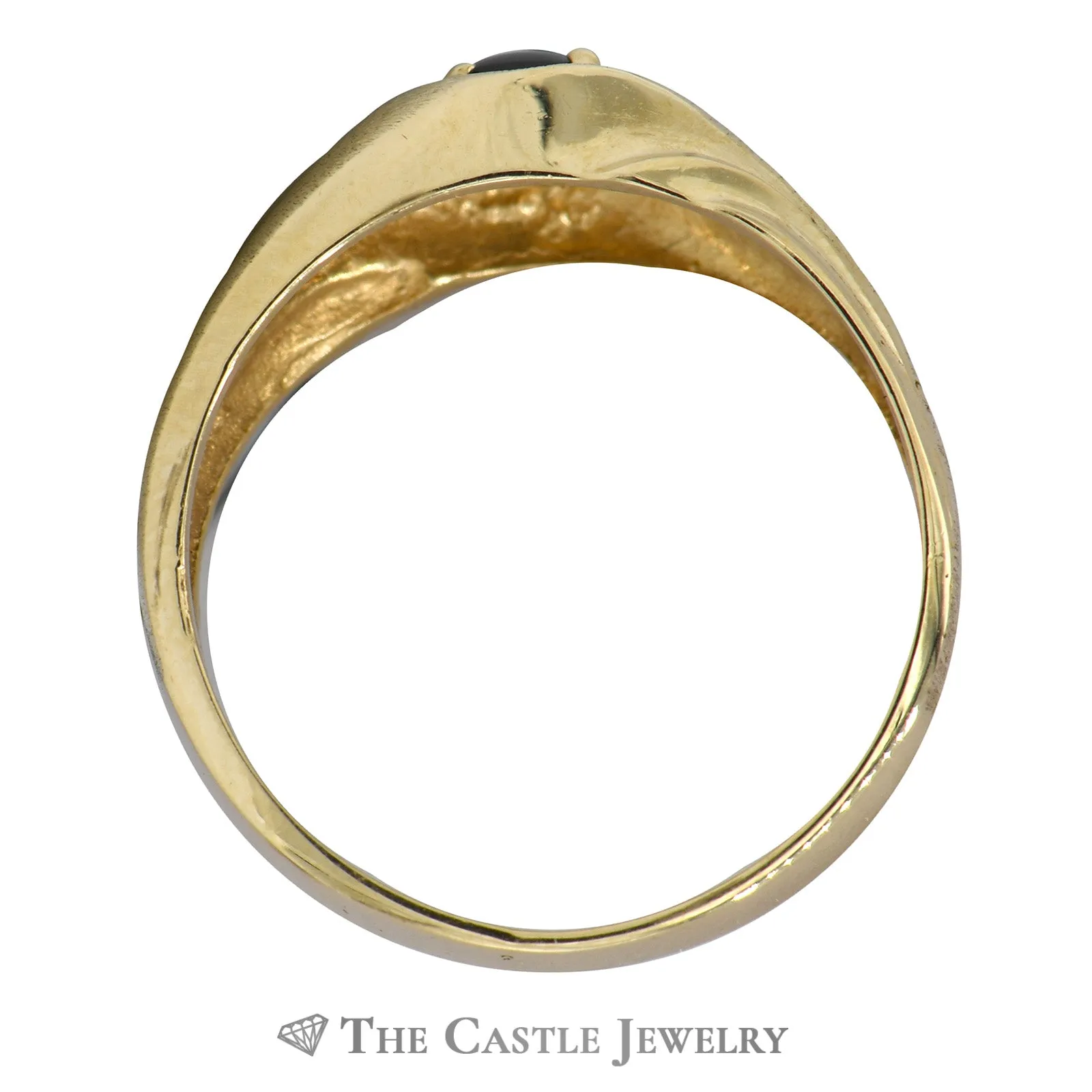 Men's Round Black Lindy Star Sapphire Ring in 10k Yellow Gold