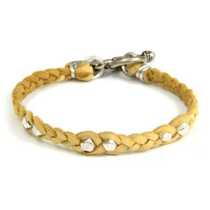 Mens Silver Faceted Bead Tan Braided Bracelet