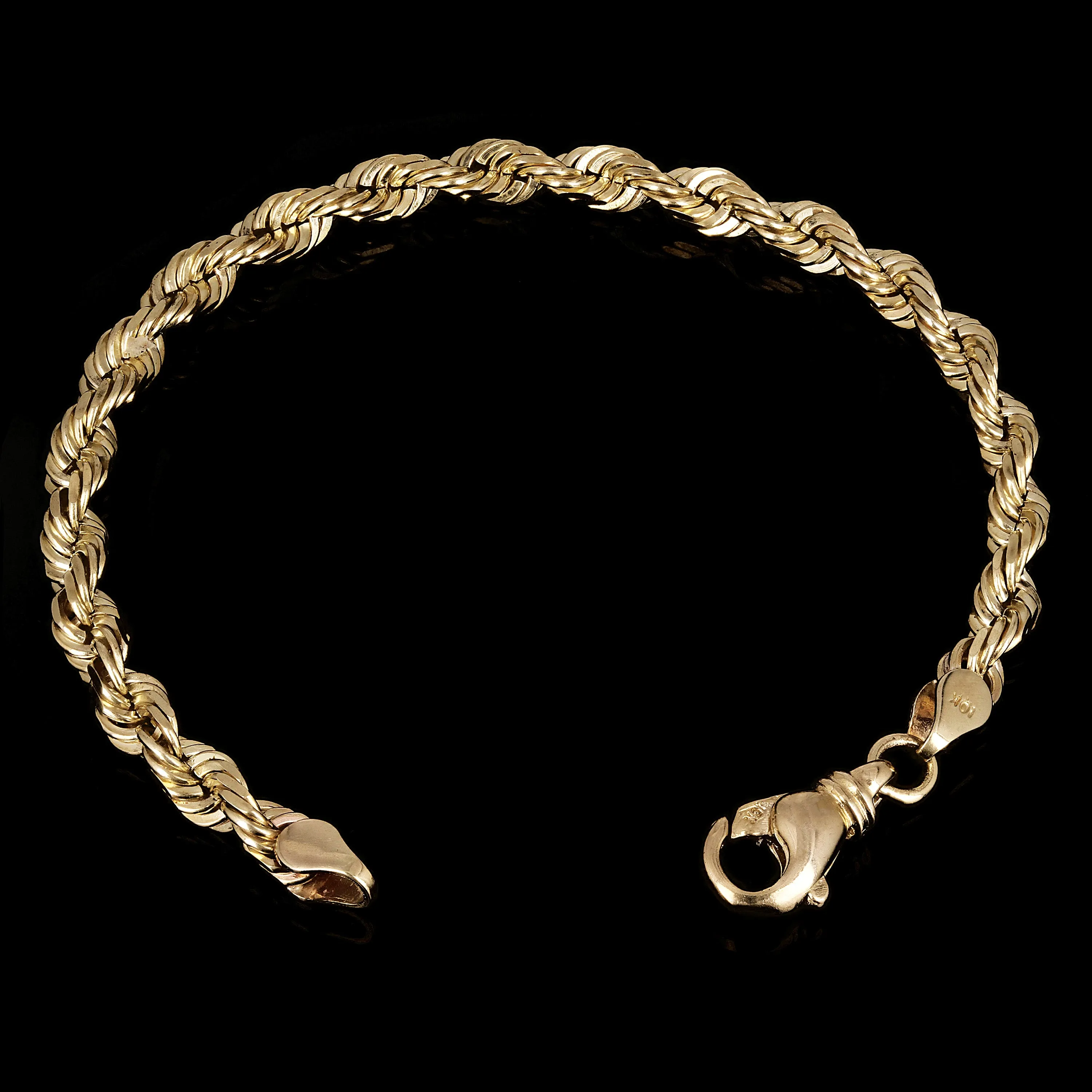 Men's Solid 10k Yellow Gold Diamond Cut Rope Chain Bracelet 6mm Various Lengths