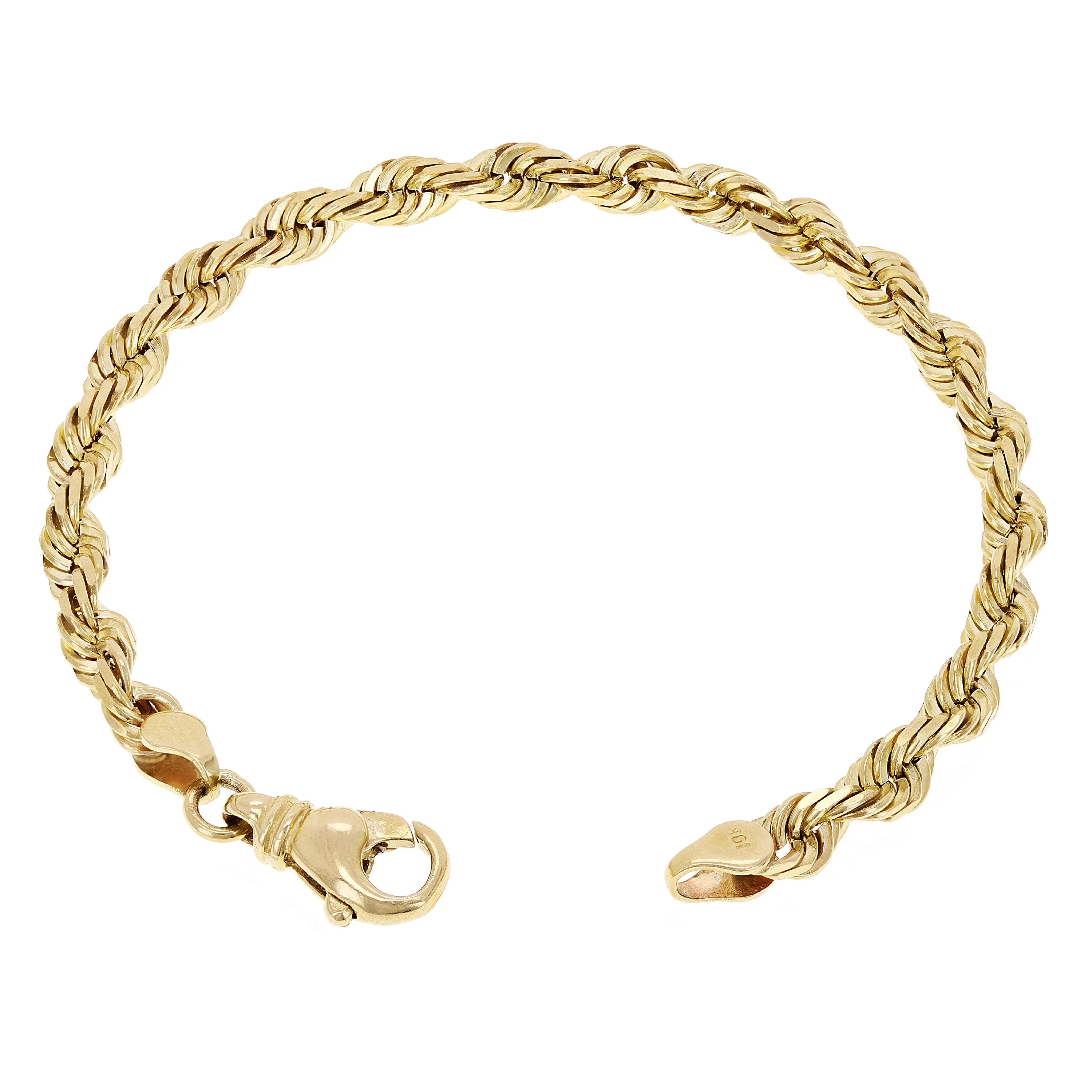 Men's Solid 10k Yellow Gold Diamond Cut Rope Chain Bracelet 6mm Various Lengths