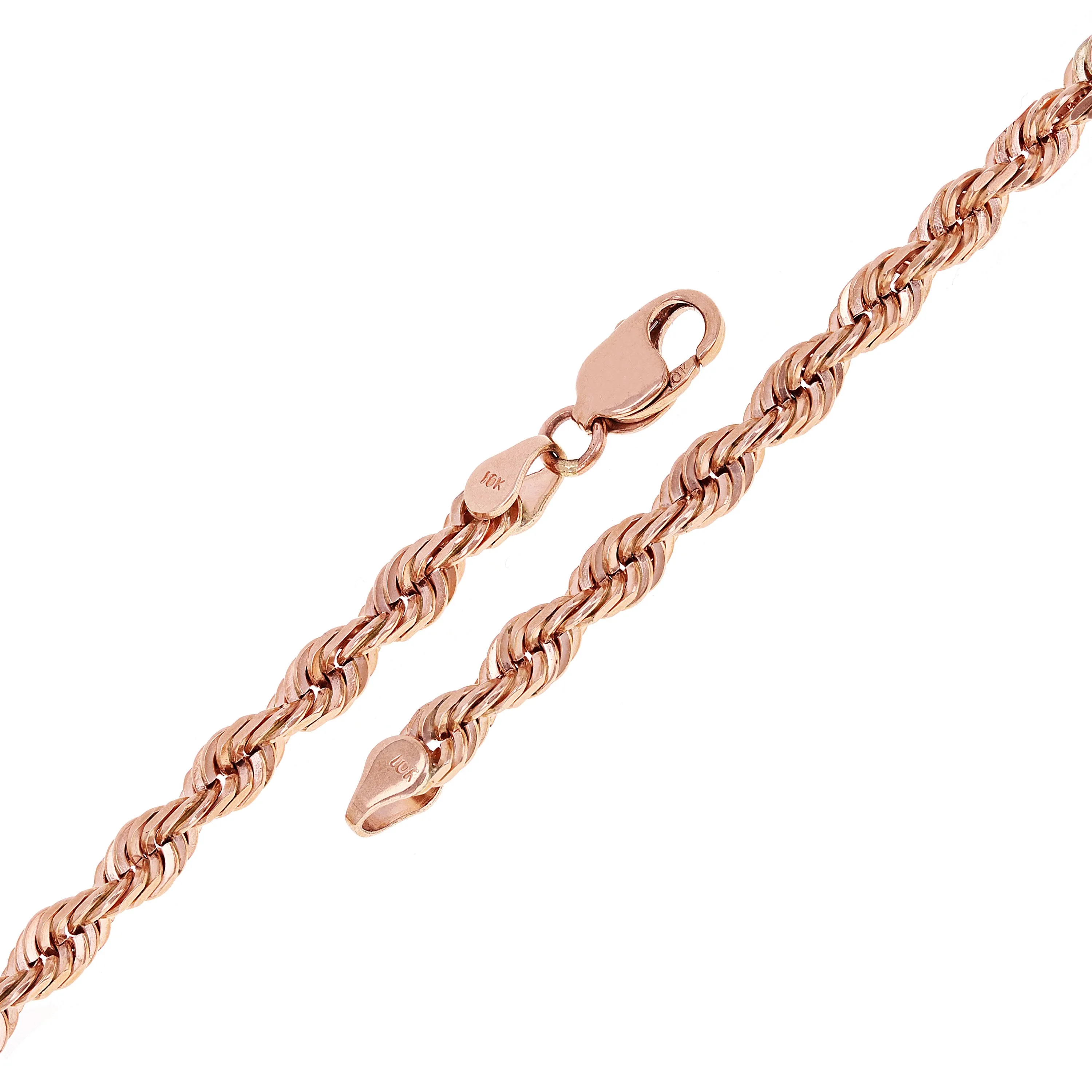 Men's Solid 10k Yellow Gold Diamond Cut Rope Chain Bracelet 6mm Various Lengths