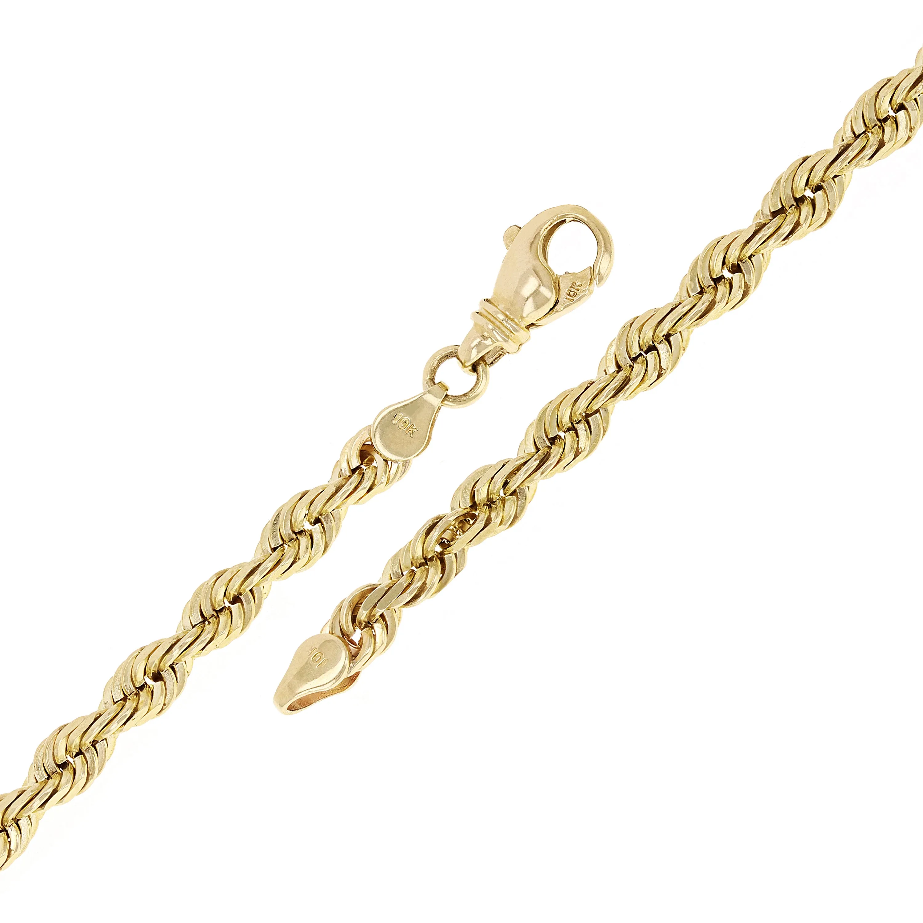 Men's Solid 10k Yellow Gold Diamond Cut Rope Chain Bracelet 6mm Various Lengths