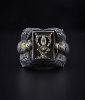 Men's Sterling Silver ring with Solid Gold Eagle  and Diamond
