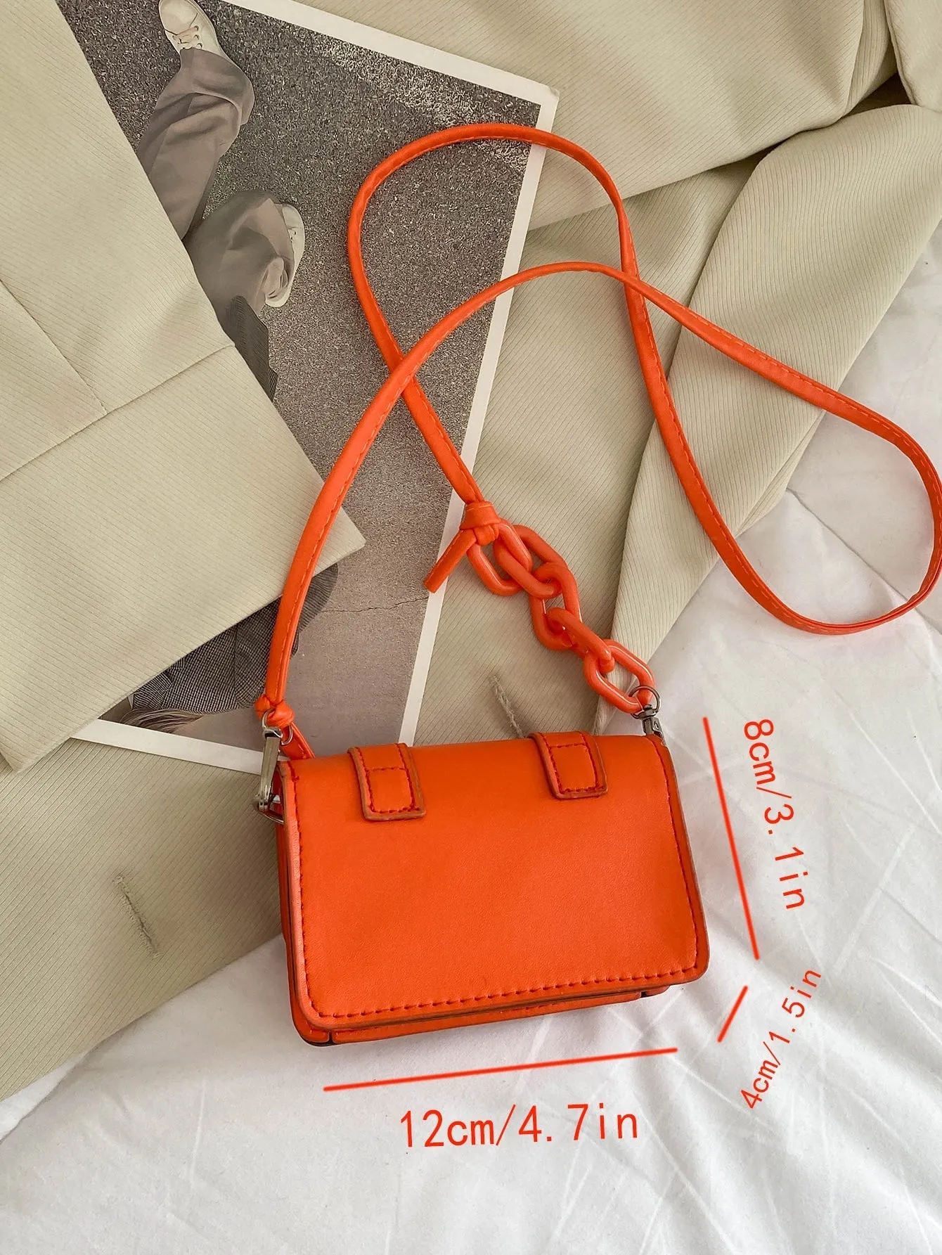 Mini Buckle Detail Stitch Detail Square Bag - Orange