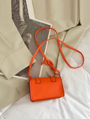 Mini Buckle Detail Stitch Detail Square Bag - Orange