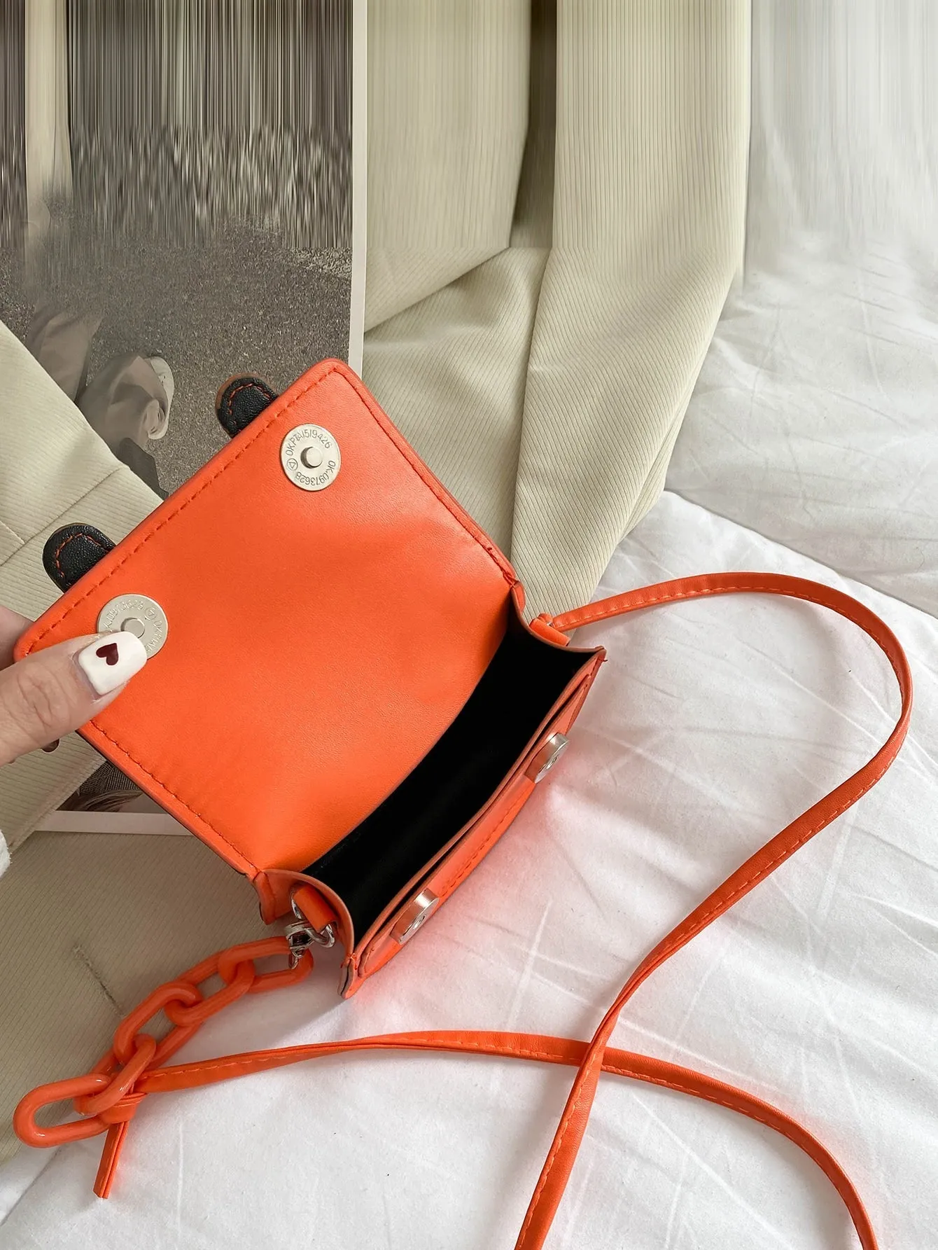 Mini Buckle Detail Stitch Detail Square Bag - Orange