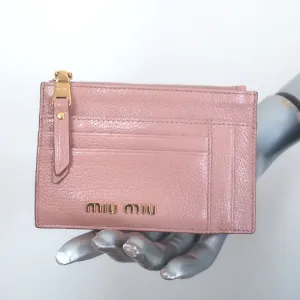 Miu Miu Zip Card Holder Wallet Rose Pink Madras Leather