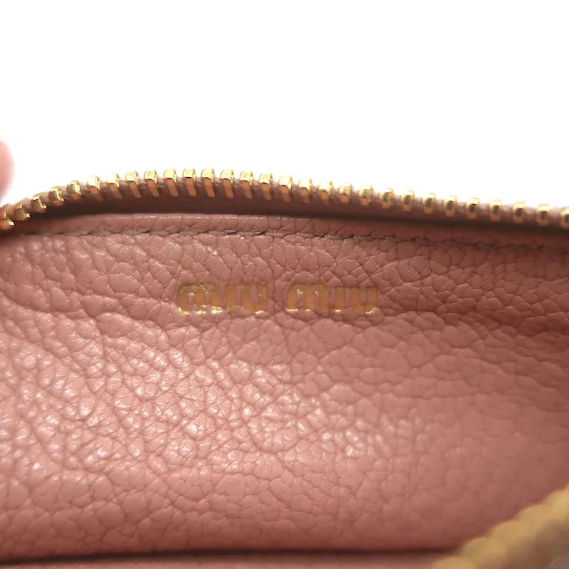 Miu Miu Zip Card Holder Wallet Rose Pink Madras Leather
