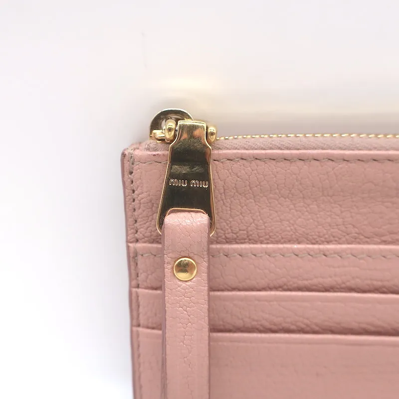 Miu Miu Zip Card Holder Wallet Rose Pink Madras Leather