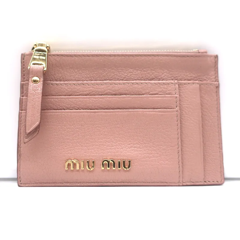 Miu Miu Zip Card Holder Wallet Rose Pink Madras Leather