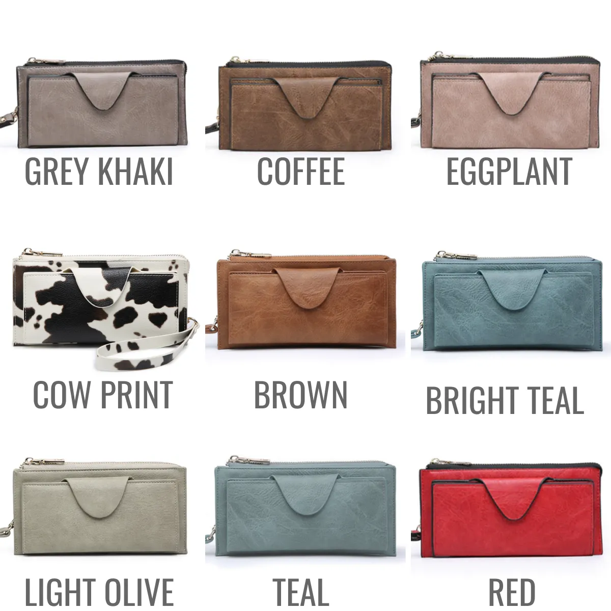 Monogrammed Vegan Leather Wallet with Wristlet Strap - 14 Colors