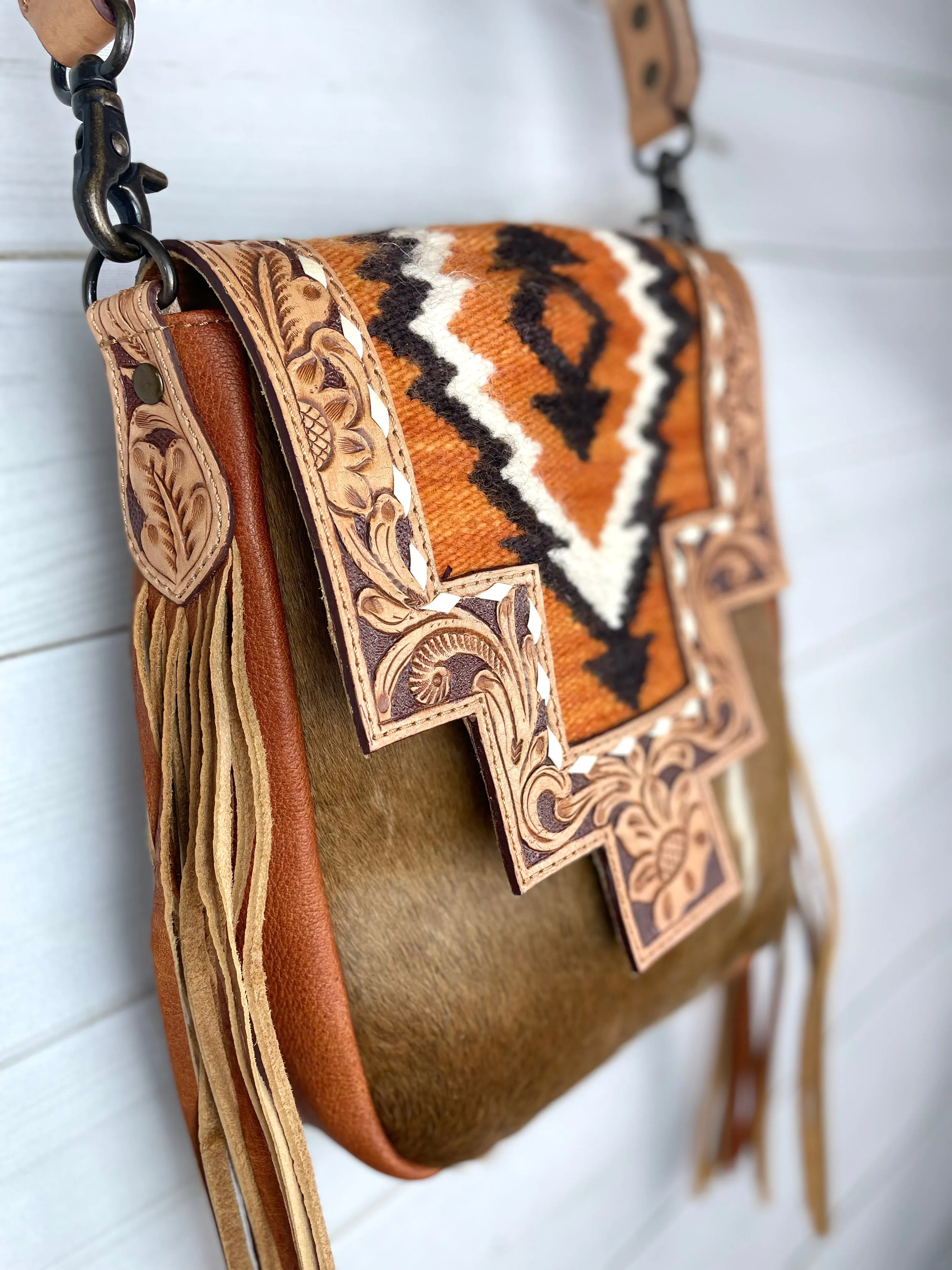 Monument Rust Wool Pattern Inset Tooled Leather Over Hide