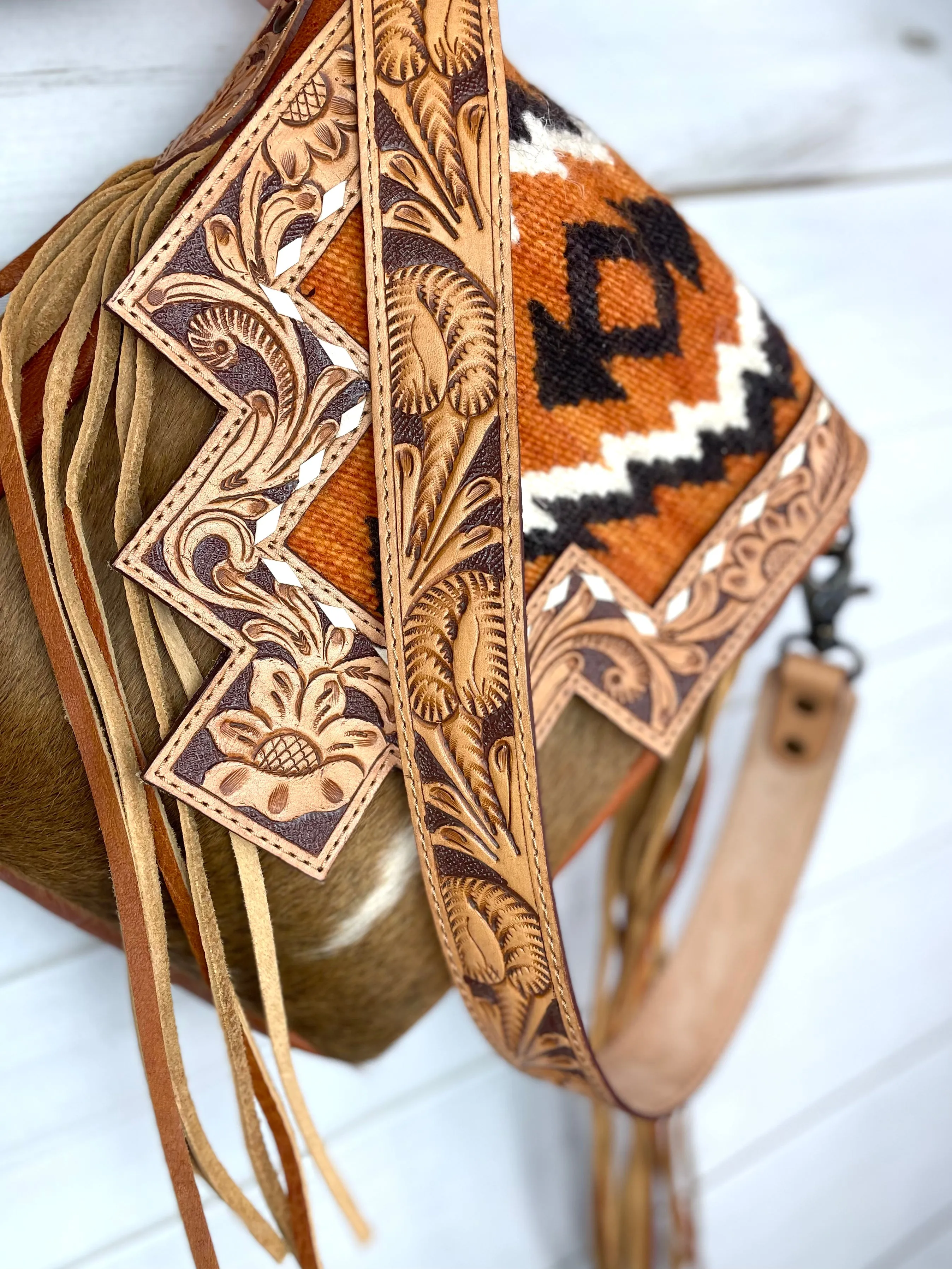 Monument Rust Wool Pattern Inset Tooled Leather Over Hide