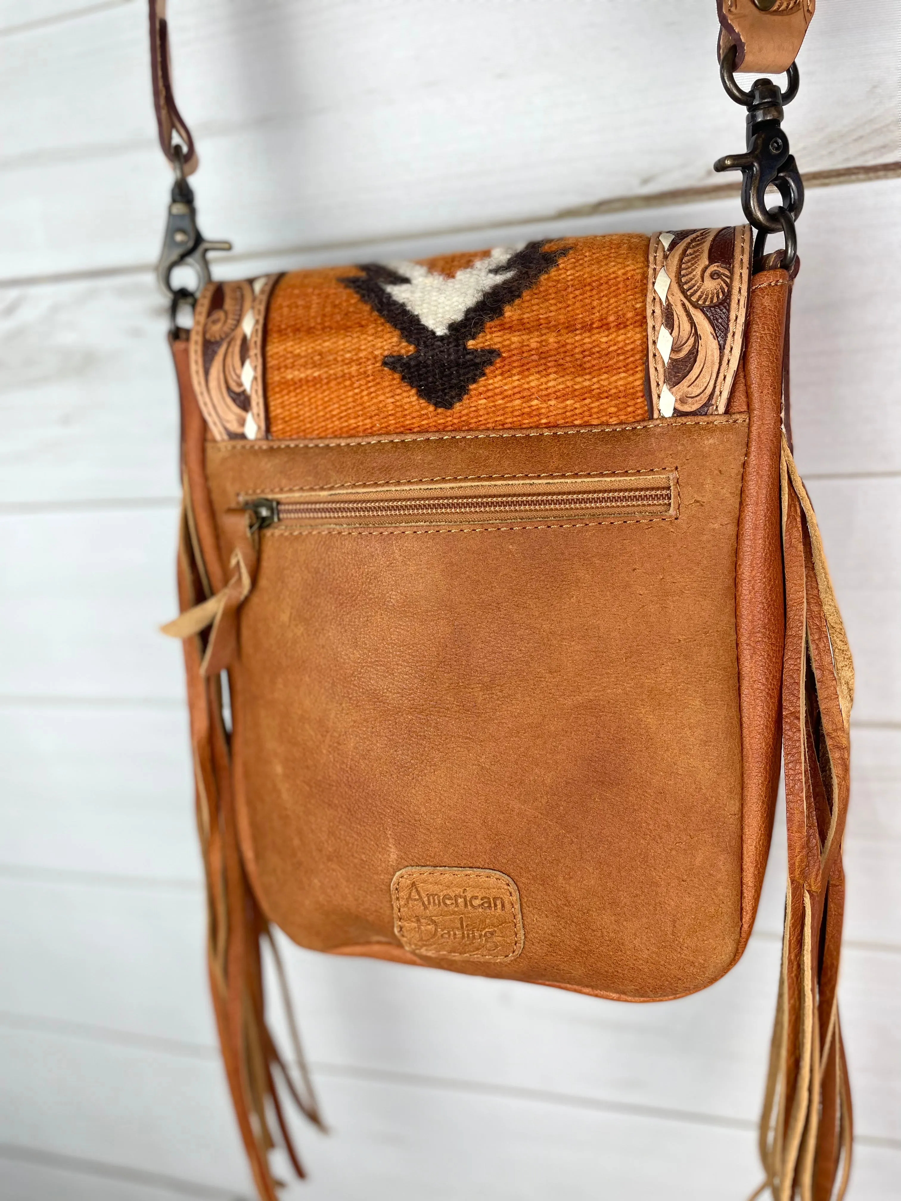 Monument Rust Wool Pattern Inset Tooled Leather Over Hide