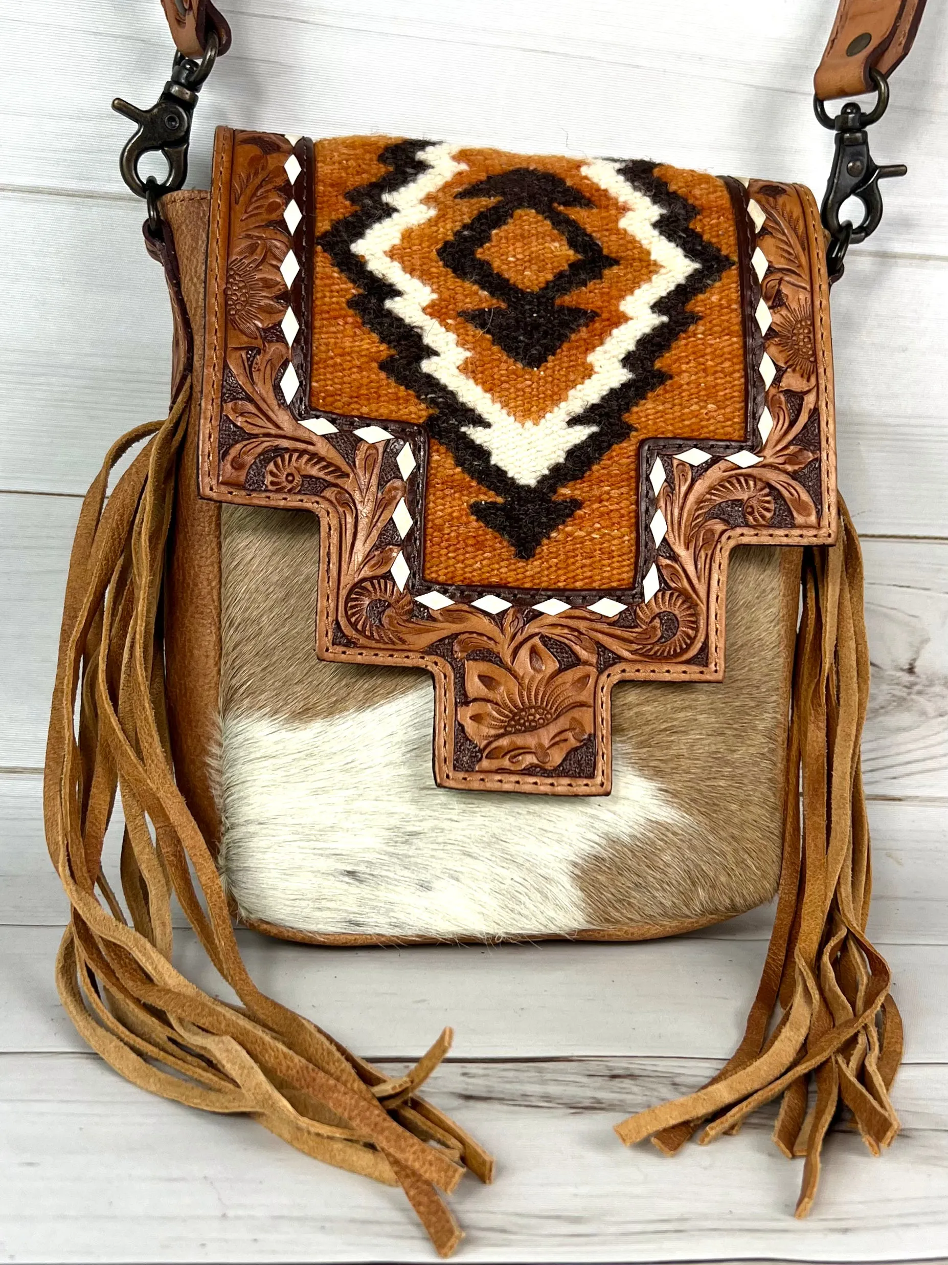 Monument Rust Wool Pattern Inset Tooled Leather Over Hide