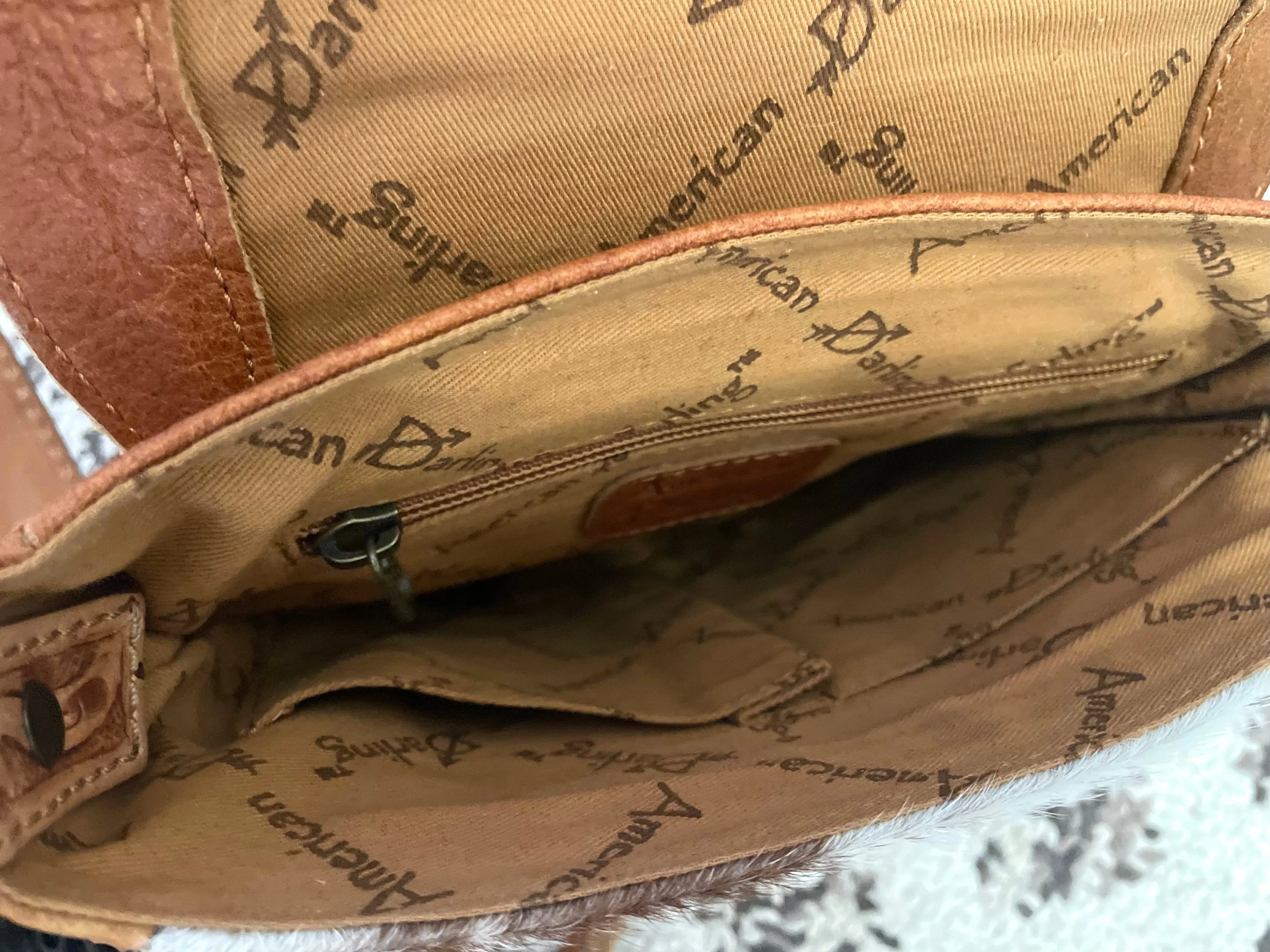 Monument Teal & Red Wool Pattern Inset Tooled Leather Over Hide