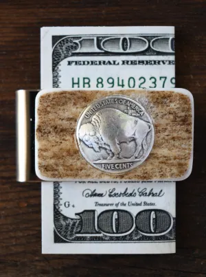 Moose Antler Money Clip with Buffalo Inlay