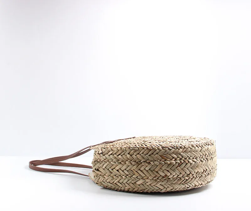 Moroccan Palm Basket Bag Hand Woven Round Straw Bags