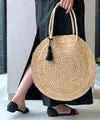 Moroccan Palm Basket Bag Hand Woven Round Straw Bags